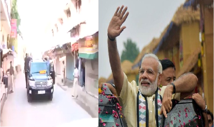 PM modi road show in gujarat video viral as usual blank road and colony